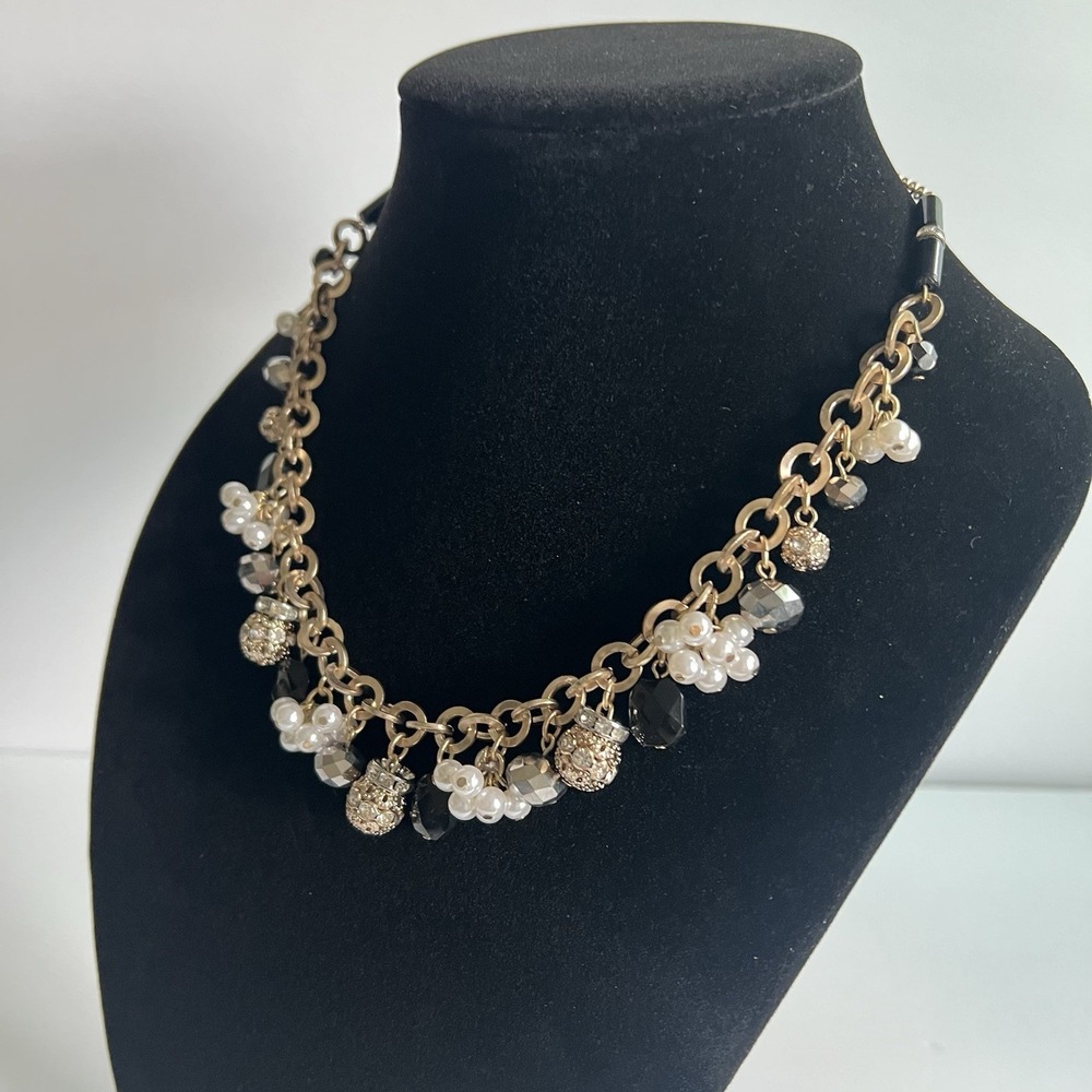 WHBM White House Black Market Goldtone Statement Necklace Chunky Rhinestone 21"